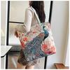 Ethnic Style Canvas Tote Bag With Doublesided Embroidered Silk Thread Floral For Daily Use