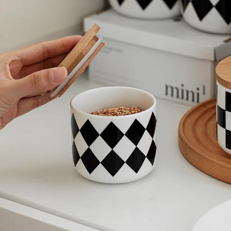 Geometric Ceramic Storage Jar Candy Coffee Tea Round Candle Jar Kitchen Miscellaneous Grains Seasoning Storage Sealed Jar