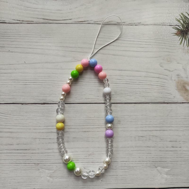 Colorful Beaded Phone Strap with Pearls & Hearts - Anti-Drop Charm for Women