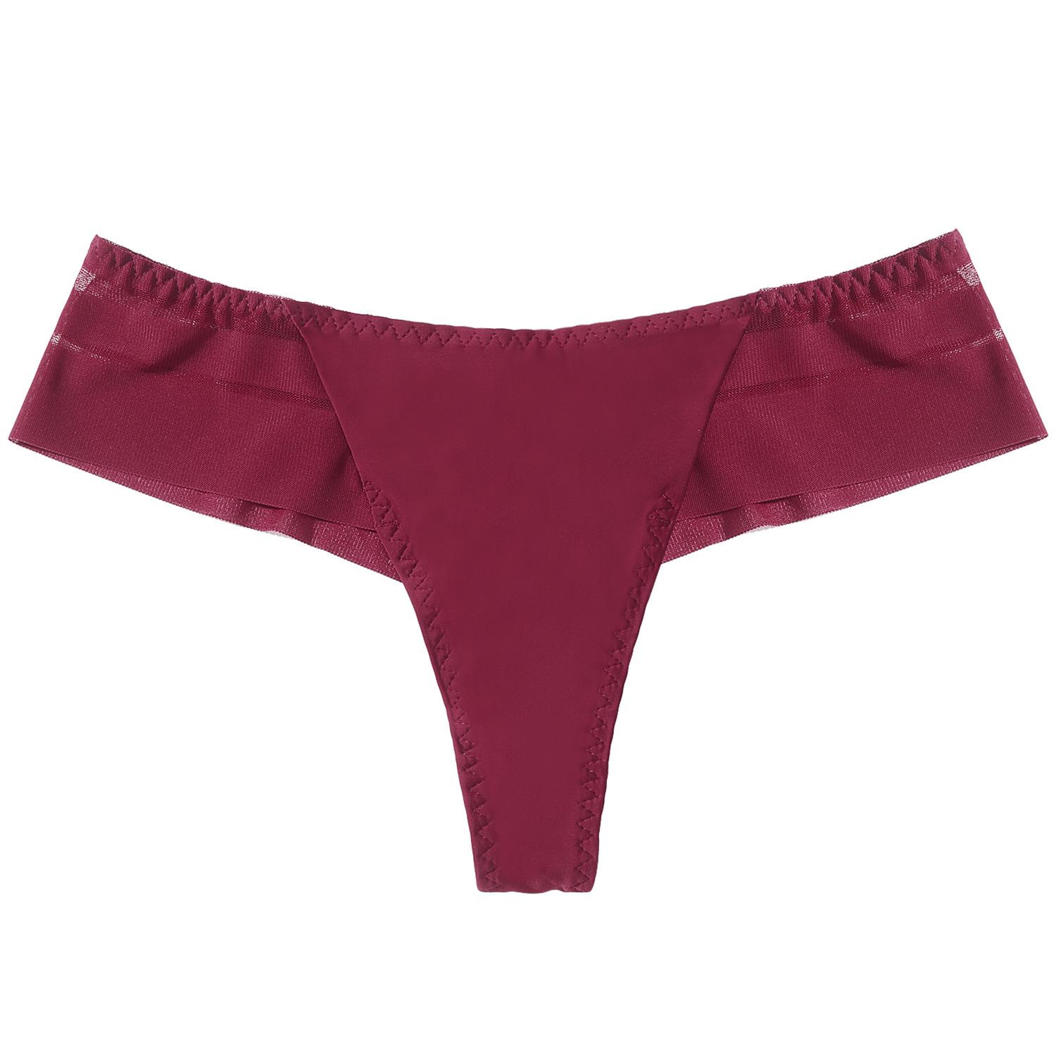 Nahtlose Ice Silk Strings für Damen - Niedrige Taille, Spitzenrand, Gestreiftes Design, Große Größen M (35-50kg) claret