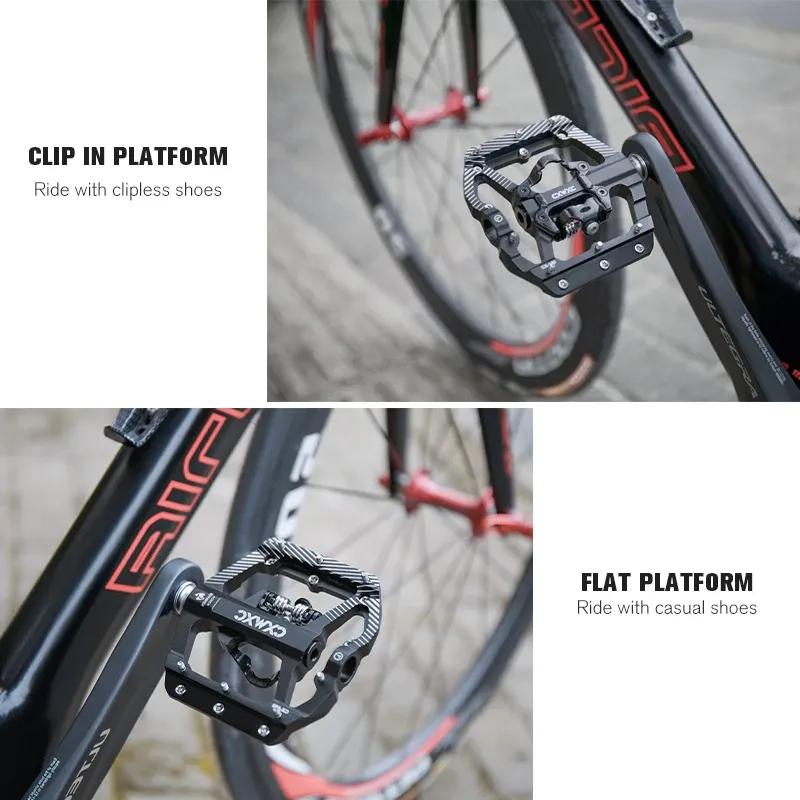 CXWXC Dual Function Platforms Flat / Clipless MTB Pedals SPD Cleats 3 Sealed Bearings Bike Pedals Road Bmx Pedals For Bicycle