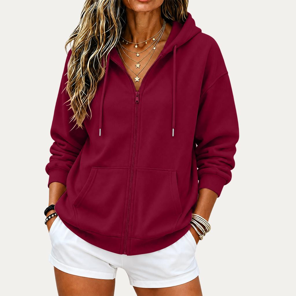Women's Lightweight Zip-Up Hoodie Drop Shoulder Relaxed Fit for Spring and Fall