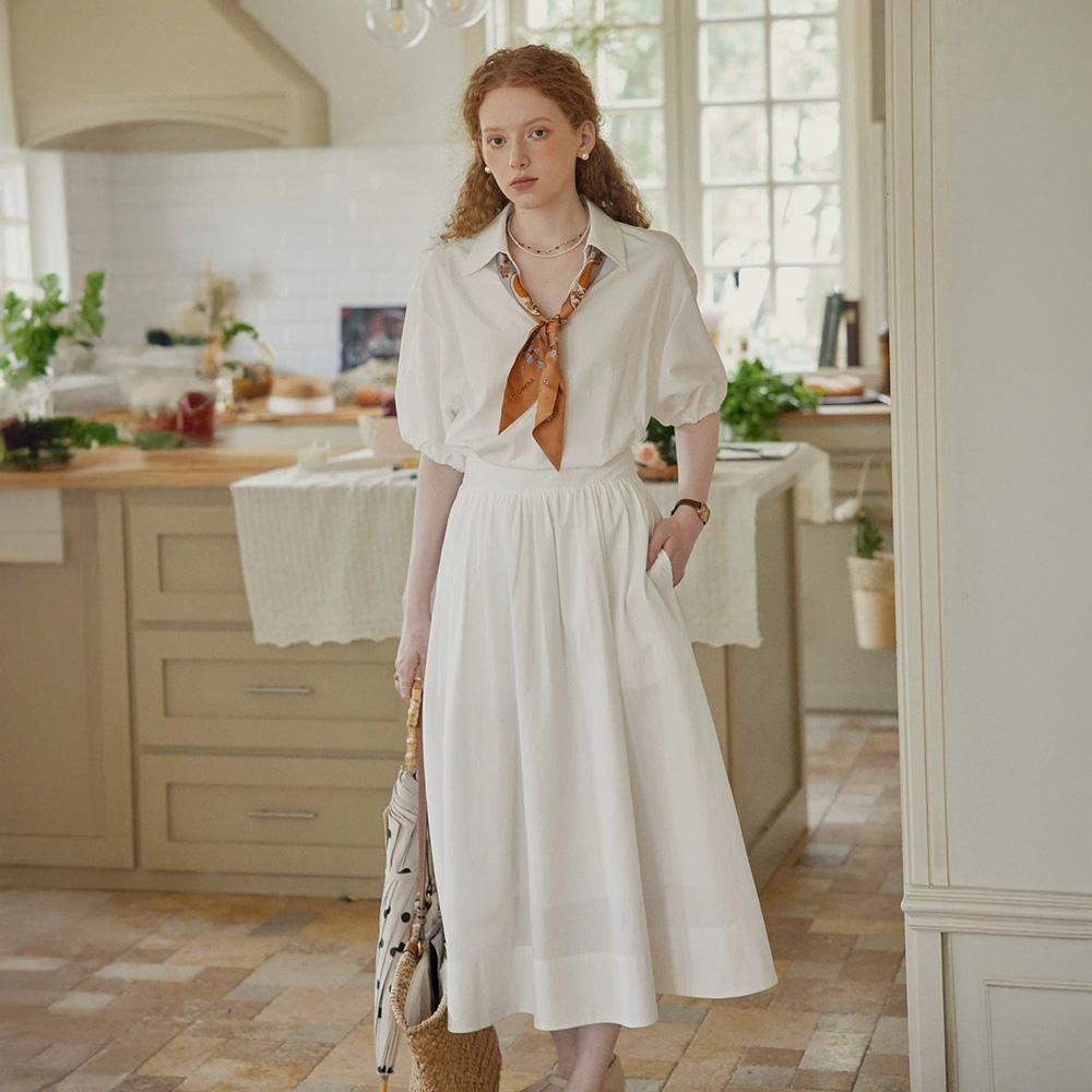 Peulaudeumali Pm_Collar Puff Sleeve White Dress