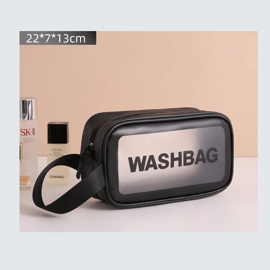 1pc Black Transparent Portable Women Travel Wash Bag Waterproof Makeup Storage Pouch Large Capacity Cosmetic Organizer