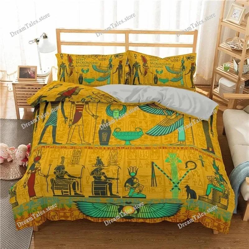 Egyptian Print Duvet Cover Set,3D Ancient Egypt Tribe Decor Comforter Cover Set for Adult Women King Size Polyester Bedding Set7