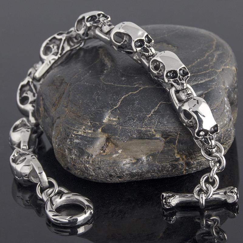 Solid Stainless Steel Men's Bracelets Punk & Hippe's 9MM Skulls Ghost Chain Bracelet Men Masculine Halloween Jewelry Accessories