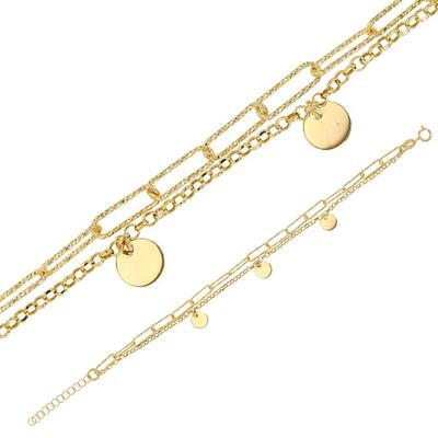 [R4992] - Handcrafted Silver Bracelet 'Cléopatra' Gilded - 6 Mm (2 Rows) Trombone