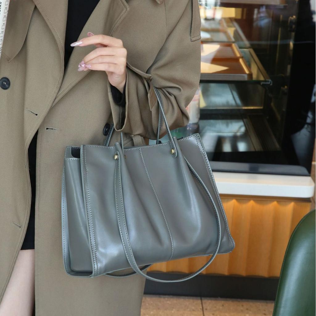 Geantă de umăr din piele cu strat superior, capacitate mare, pentru femei, cumpărături și genți din piele