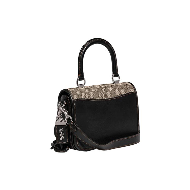 New COACH Rogue Fabric With Glove Tanned Leather Shoulder Bag, Crossbody Bag, Handbag Trumpets Women's Taupe & Black CA215-LHUW7