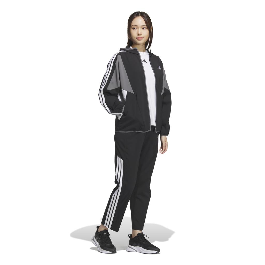 Adidas JSY05 Seasonal Sportswear Loose Fit Color Block Hooded Cross Black Women's Jacket, (JN9998)