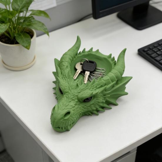 Drakhuvud Nyckelfat 3D-printat Draknyckelfat Fantasy Förvaringsfat Entré Skrivbordsorganisatör för Nycklar Mynt Smycken