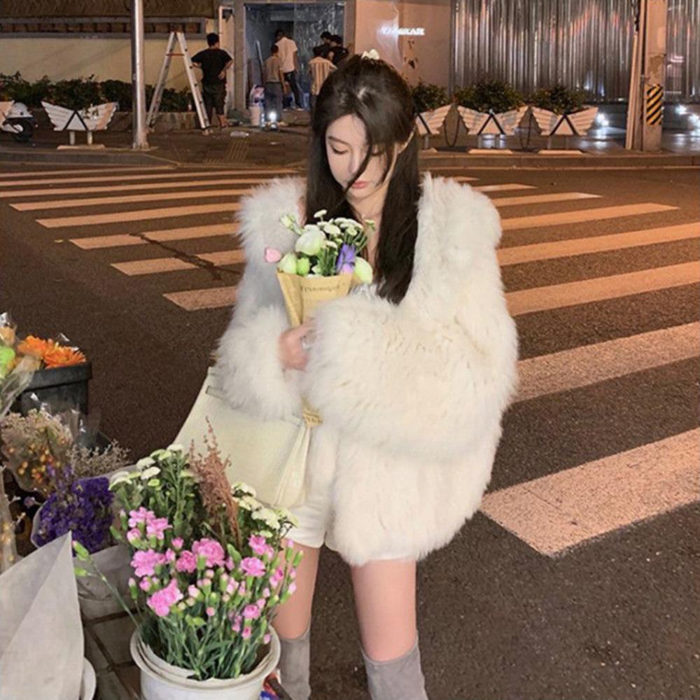 Winter Pelzmantel Damen Mittel und Lang Fuchspelz Kapuzenmantel Locker und Dünn Modisch und Umweltfreundlich Pelzmantel