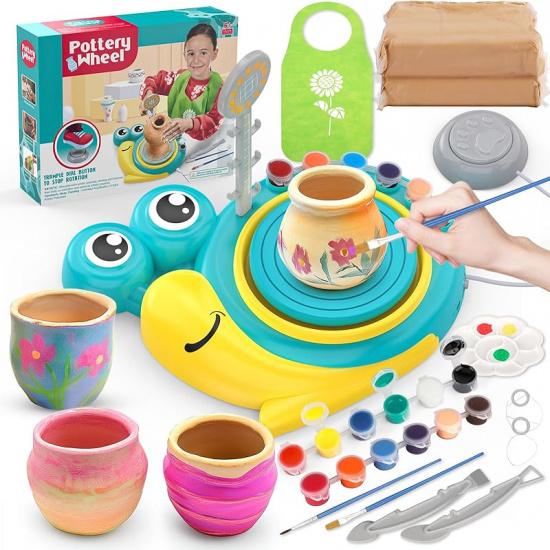 Pottery Wheel for Kids - Complete Pottery Painting Kit Arts and Crafts for Kids Ages 8-12 with 3 Pack Air Dry Clay Art Supplies Toys for Girls Boy