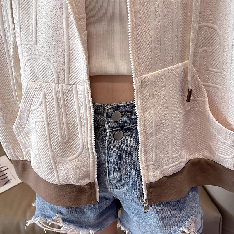 Women's Hooded Color Block Casual Jacket - Korean Style, Lightweight, Loose Fit, Petite, for Spring/Autumn 2025.