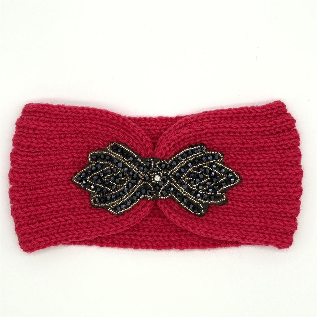 Crystal Beaded Winter Knit Headband Warm Turban Headwrap Hairbands Wool Ear Warmer Headscarf Head Wear Hair Accessories for Women Bandeau Bandanas