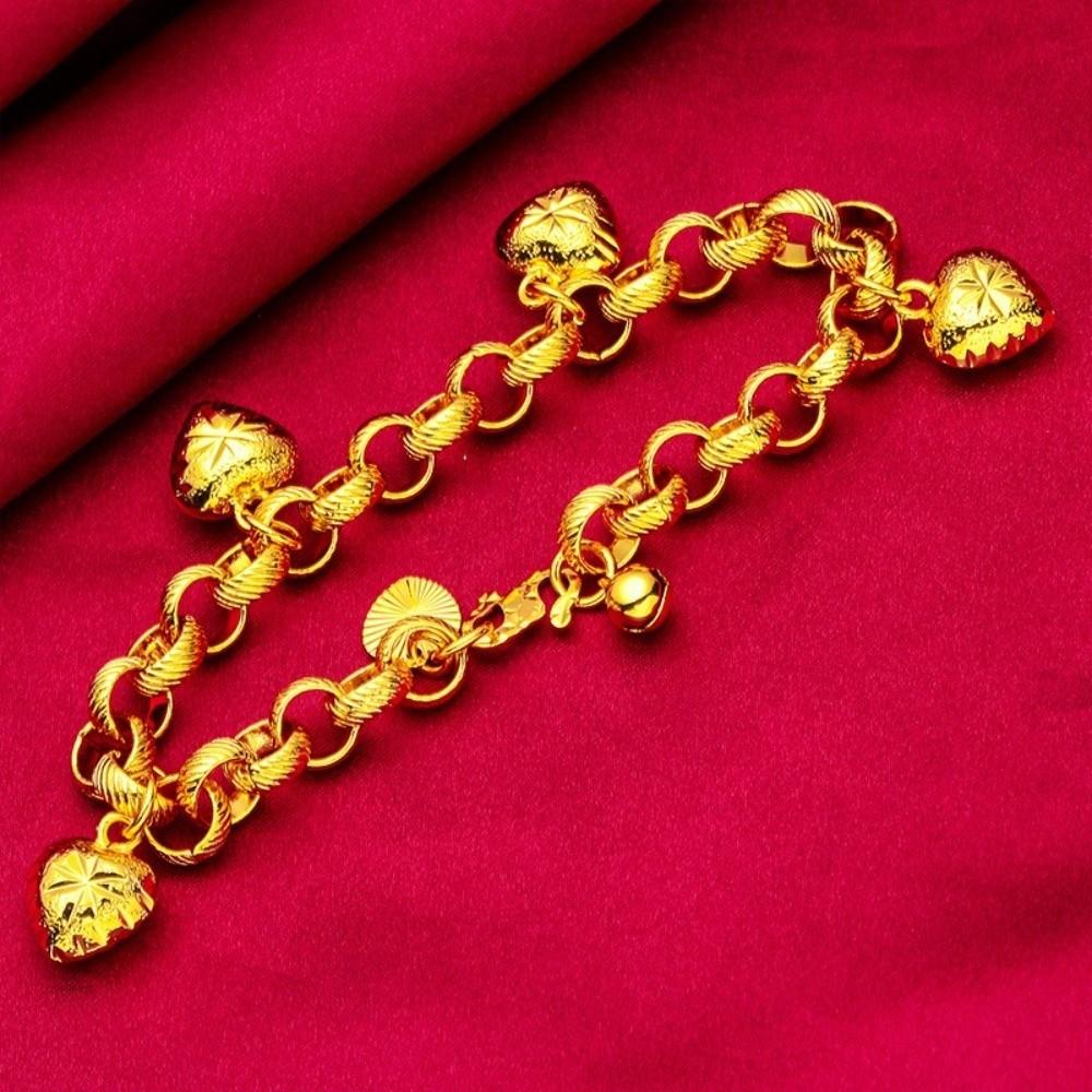 O Chain Gold Plated Heart Bracelet Elegant Charm Bangle Daily Hollow Bracelet  Party