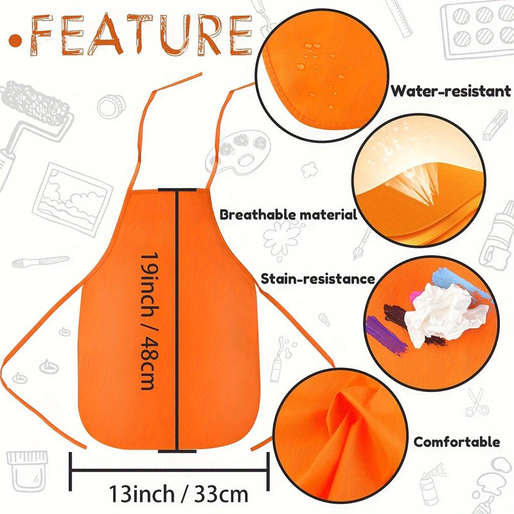 12pcs Children Plain Apron Colorful Non-Woven Fabric Kids Painting Drawing Toys Aprons Kitchen Classroom Arts Crafts Aprons