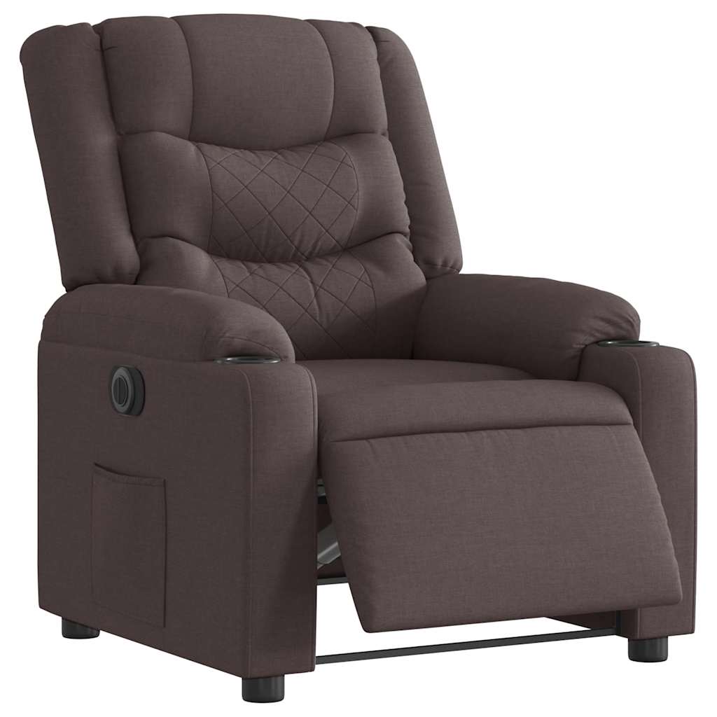 Electric Recliner Chair Dark Brown Fabric