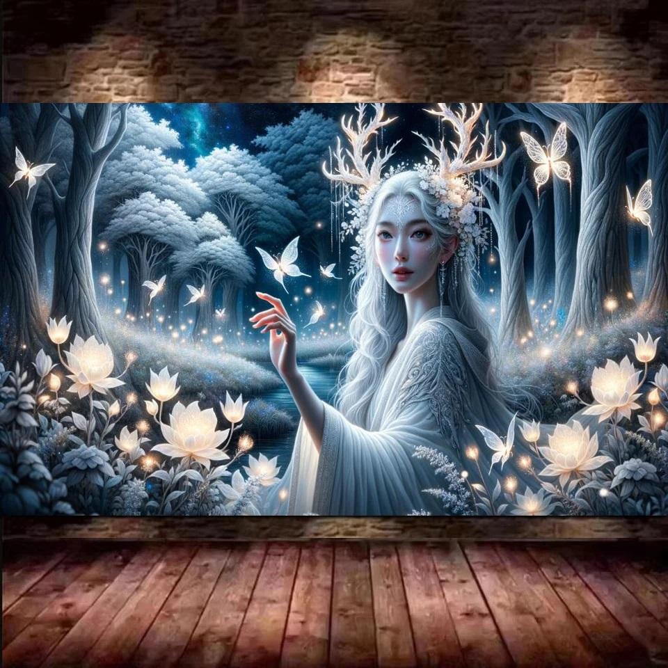 Lady with Long White Hair,Fairy,Dragon DIY 5D Diamond Painting New 2025 Fantasy Woman Full Mosaic Diamond Embroidery Big Size
