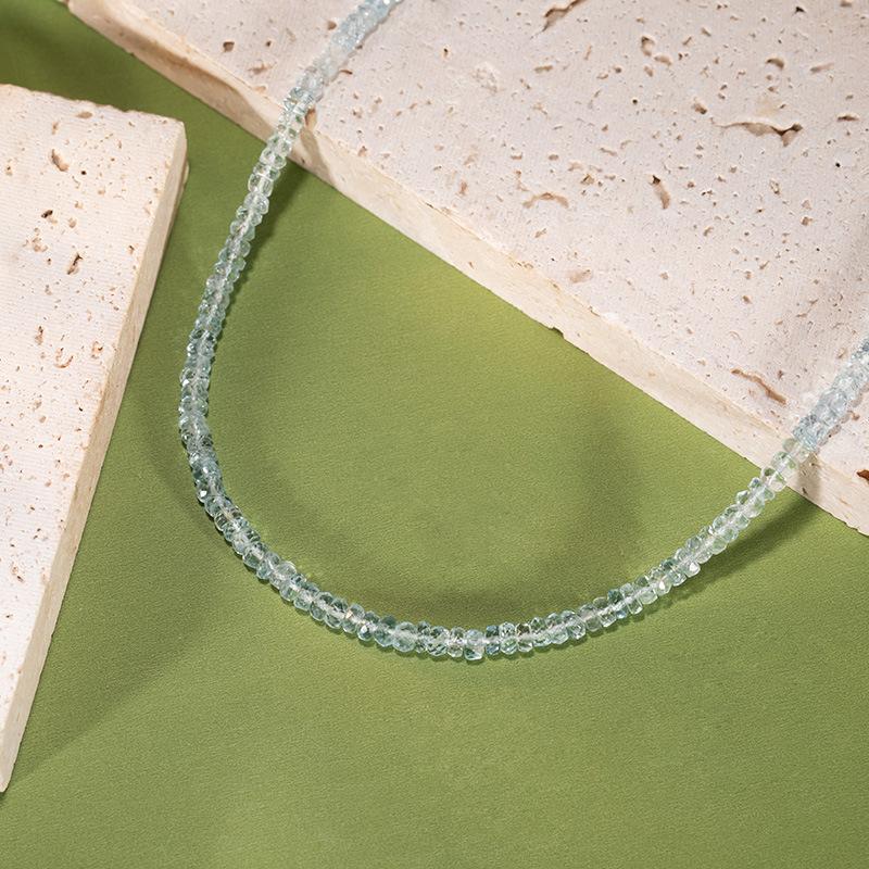 Natural Aquamarine Beaded Necklace Women'S S925 Sterling Silver Accessories Xiaohongshu Wechat Channels Color Treasure Jewelry