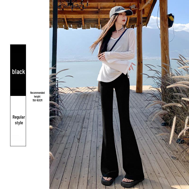 

High-Waisted Women s Sharkskin Micro-Flare Pants - Slimming Bell Bottoms for Spring/Autumn XL (130-155 lbs)