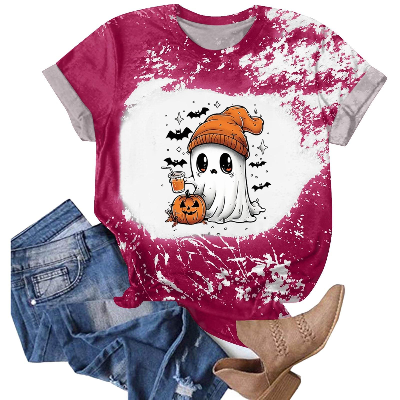 

Хэллоуинские футболки для женщин Милая футболка Осенняя футболка Градиентные графические футболки Повседневные топы с коротким рукавом S