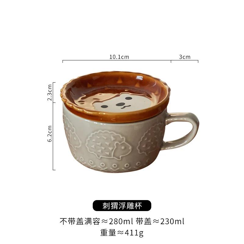 Ceramic Coffee Cups Mug Ceramics Cute Cat Cup Kids Breakfast Oat Milk Mugs Lid Personality Gift  Animal Cartoon Ceramic Cup