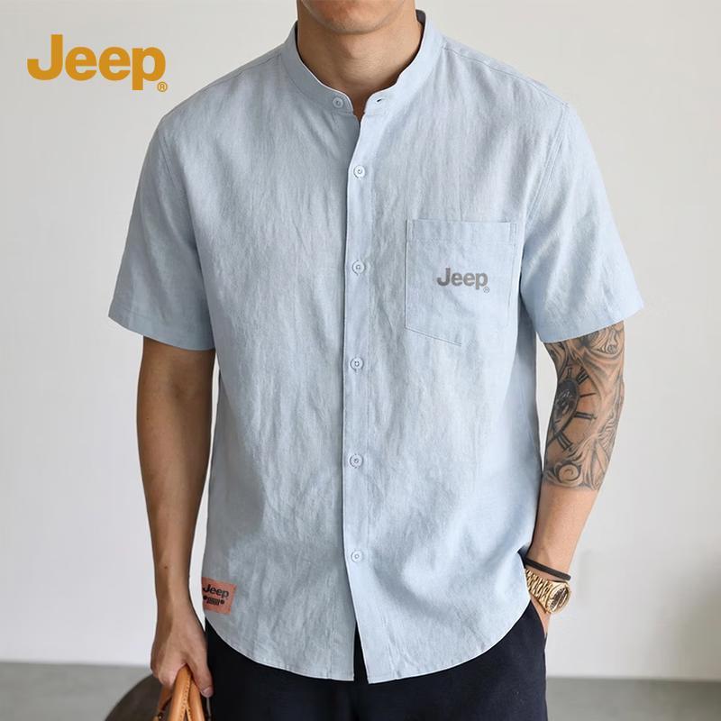 JEEP Men s Retro Henley Neck Short Sleeve Casual Shirt L