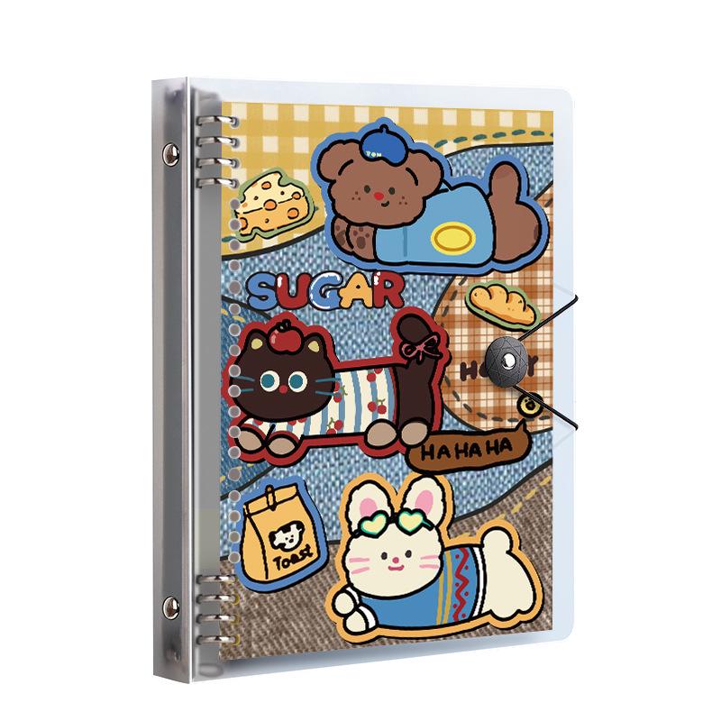 High-Value Denim Loose-Leaf Notebook, B5/A5 Detachable Iron Ring, Cartoon Design for Students