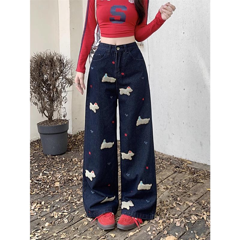 

Women s Retro Patchwork Embroidered Wide-Leg Jeans - Spring 2025 Collection M