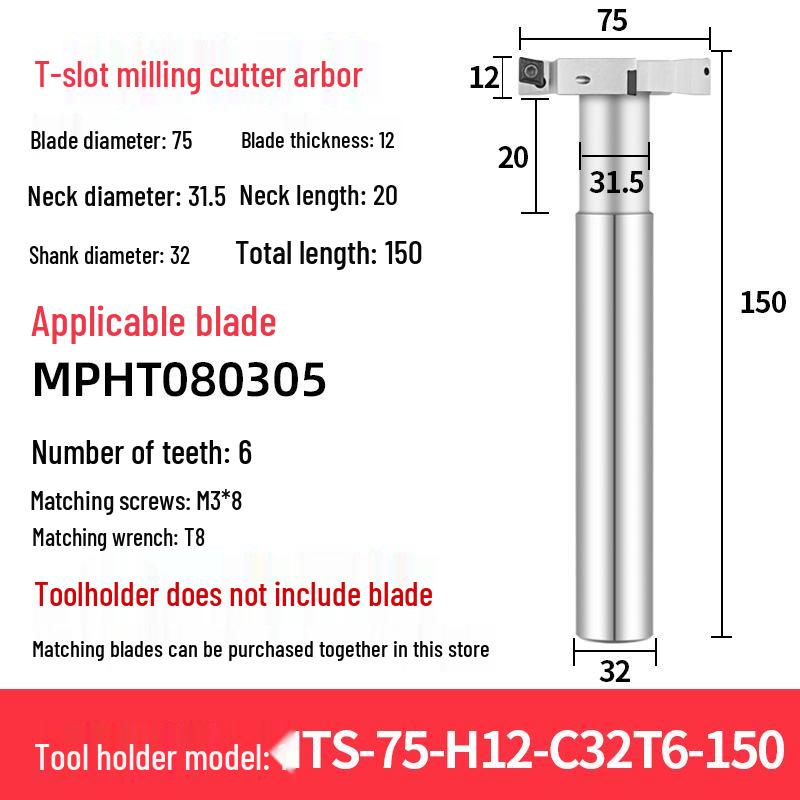 CNC T-Slot Milling Cutter with HTS Three-Sided Blade, Shank Thickness: 6, 8, 10, 12 Mm