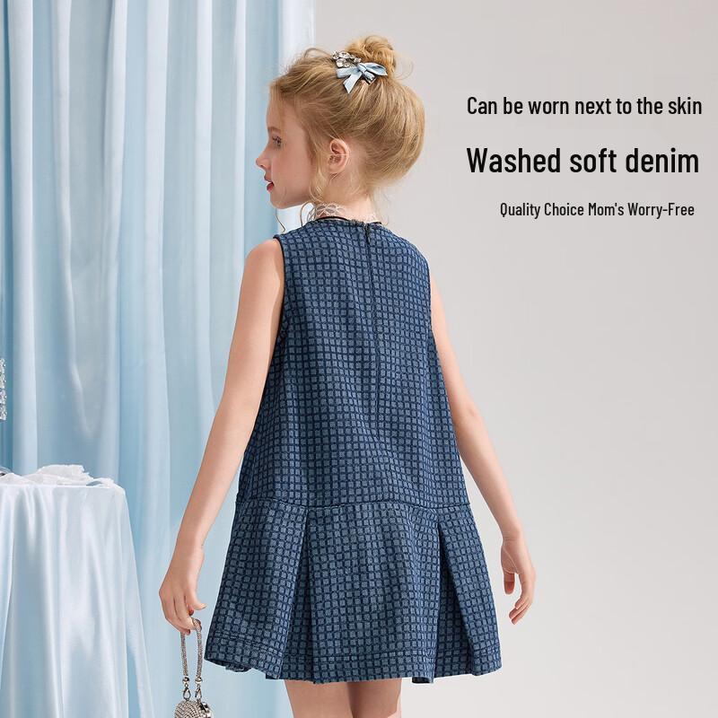 ASK JUNIOR Girls' Summer Sleeveless Denim Princess Dress