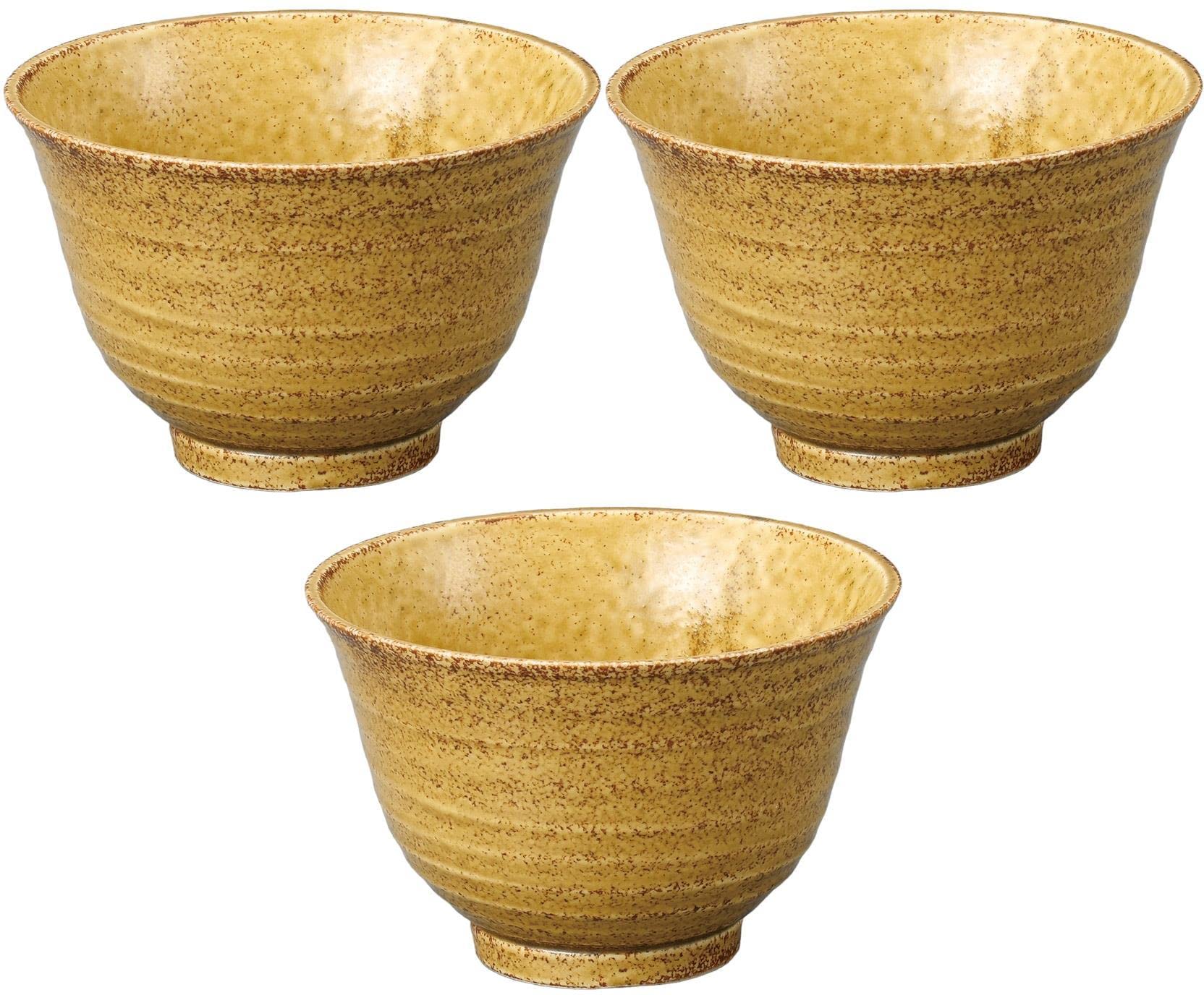 

Set of 3 Gafu Kiln Chazuke Bowls, Yellow Seto [12.4 x 8.1cm]