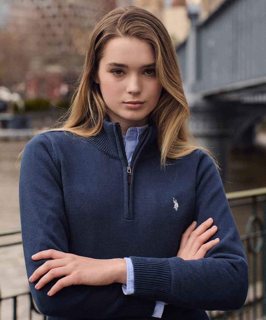 USPOLOASSN Plain Half-Zip Knit_Navy