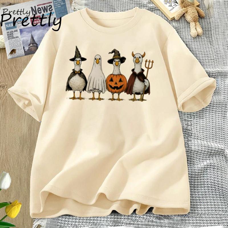 Boo Ghost Goose T Shirt Halloween Goose Autumn Skeleton Tshirt Fall Vintage Short Sleeve Graphic Tees Streetwear Clothing Tops