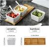 Ceramic Bowl Bamboo Wood Tray Fruits Condiments Appetizer Tray and Desserts Serving Tray Bamboo Tray Spoon Serving for Cereal Salad Dessert Ice Cream