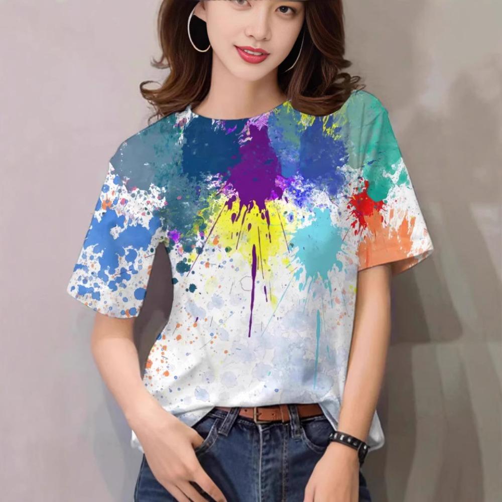 

Hot Selling Trendy Creative Personalized Colorful Graffiti Series 3D Printed Short-Sleeve Casual Crew Neck T-Shirt for Women 6XL