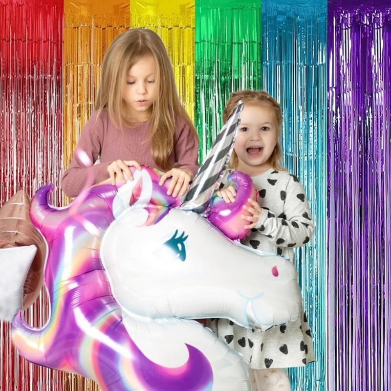 6Pcs Rainbow Photo Backdrop Hanging Streamers For Festival Event And Celebration Foils Fringes Tinsel Curtains