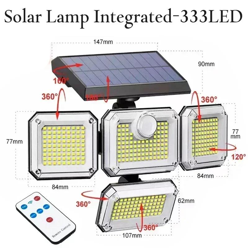 138/198/333/74 LED Solar Lights Outdoor Motion Sensor Human Induction Adjustable Head IP65 Waterproof Solar Power Wall Lamp