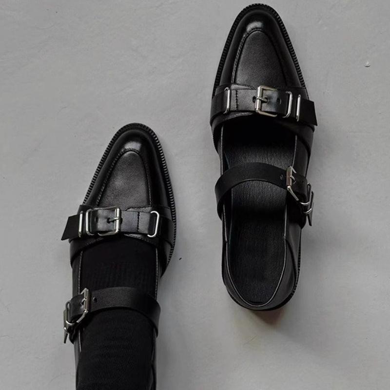 Fashion Fashionable Punk Style Square Toe Black Chunky Heel Open Toe Single Shoes Summer New Arrival Versatile Leather Shoes for Women