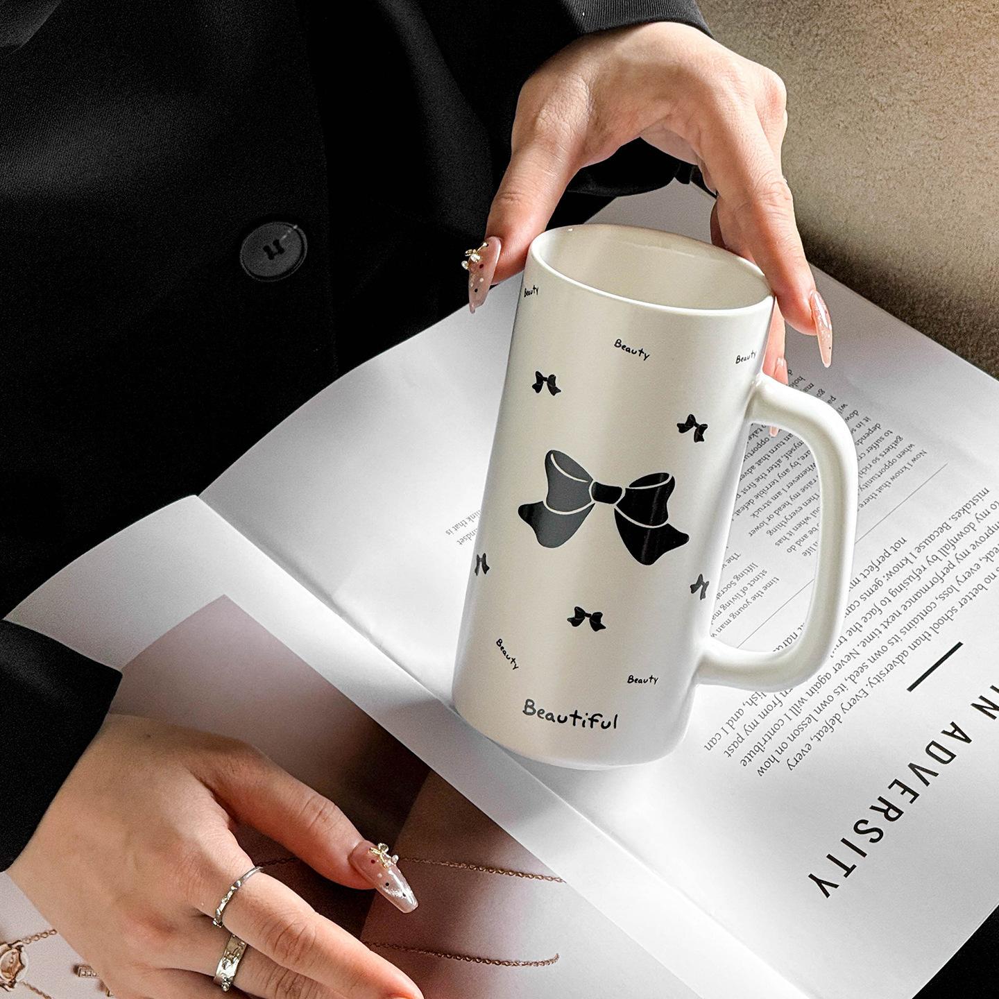 Bogen Keramik Gerader Becher Bürogeschenk Geschenkbecher für Beste Freundin mit Hoher Optik Becher für Mädchen Haushalt Wasserbecher 201-300ml
