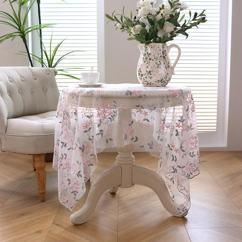 Față de masă nouă americană brodată cu dantelă florală, rezistentă la praf, pentru înfrumusețarea dormitorului, sufrageriei, mesei de dining