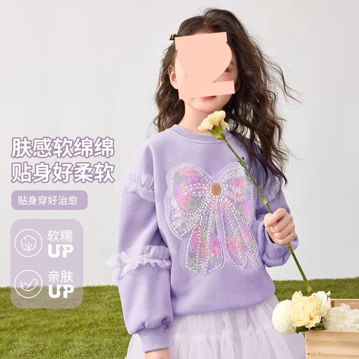 Girls Spring Purple Glitter Bow Sweatshirt Top 110