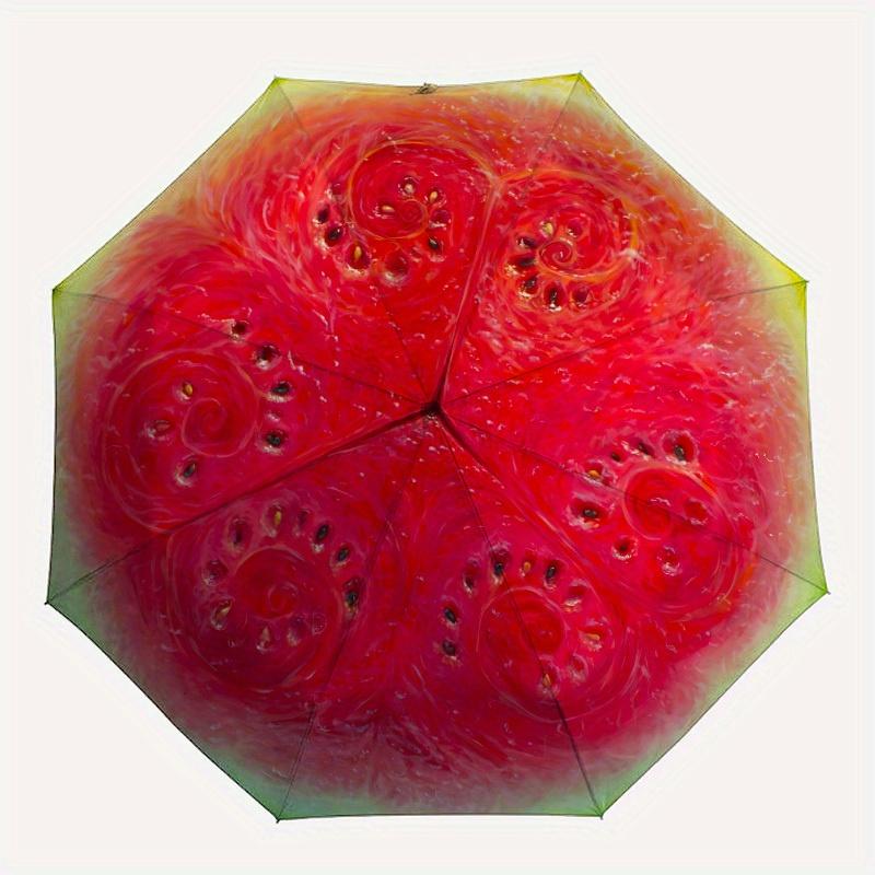 

1pc Watermelon Automatic Folding Umbrella - 8-Rib Iron Frame, Portable Sunshade with Plastic Handle yy250731212