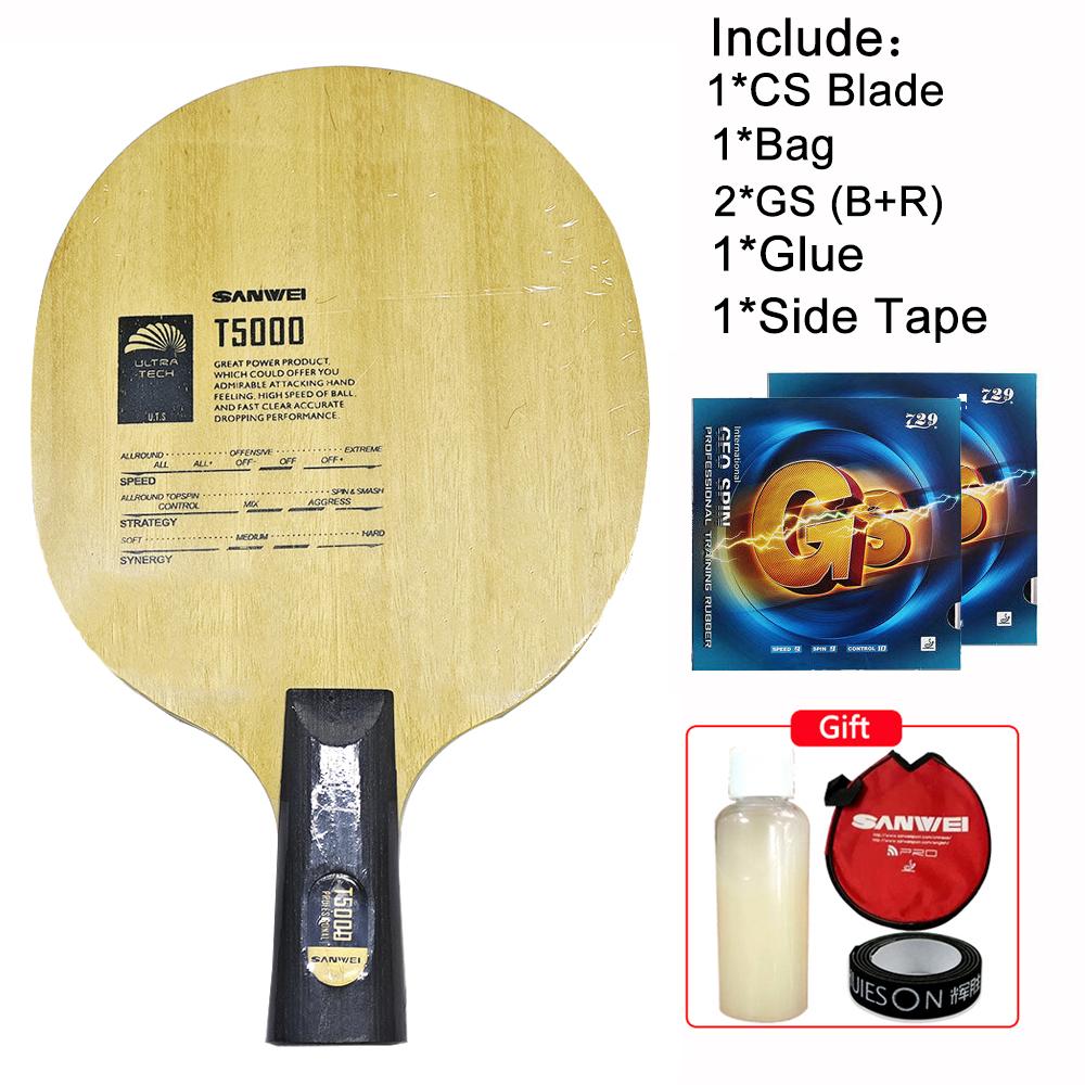 Originalus SANWEI T5000 CARBON stalo teniso raketės peilis (5+2 anglis)+RXTON 1 guma(Juoda+raudona) T5000 stalo teniso ašmenys