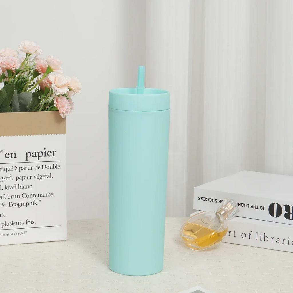 1 Stück- Becher mit Strohhalmen und Deckeln Trinkgeschirr Fruchtsaftflasche Doppelwandige Plastikbecher Geschenk für Festivalparty