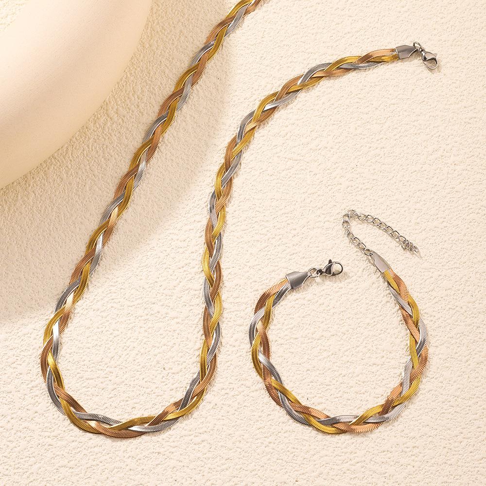 316L Stainless Steel  Crossover Snake Chain Necklace Bracelets For Women Girl New  Waterproof Jewelry Set. Party Gifts