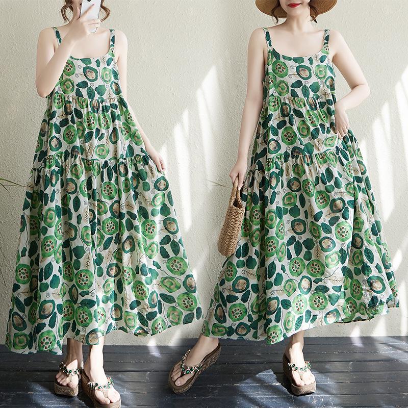 2025 Summer Sleeveless Cotton Linen Patchwork Maxi Dress