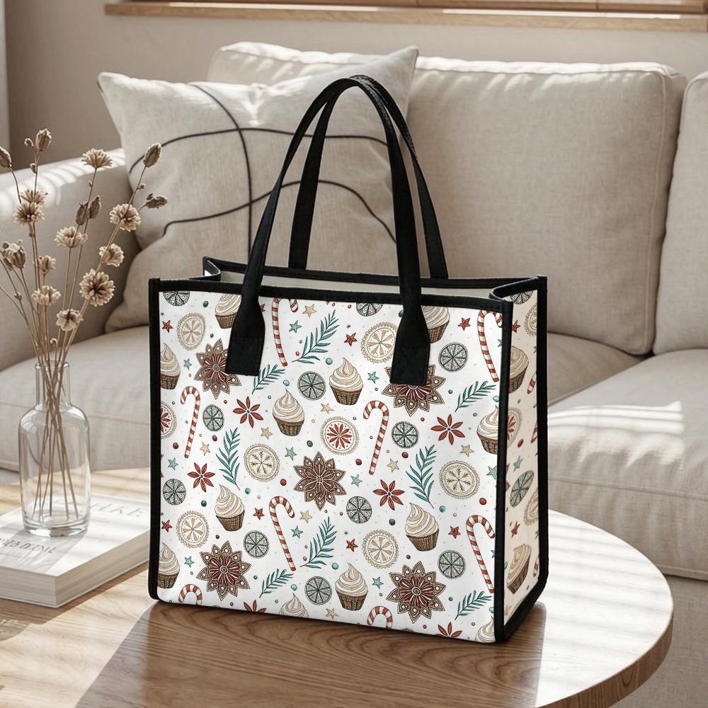 Christmas Pattern Tote Bag Portable Large Capacity Casual Handbag for Daily Use