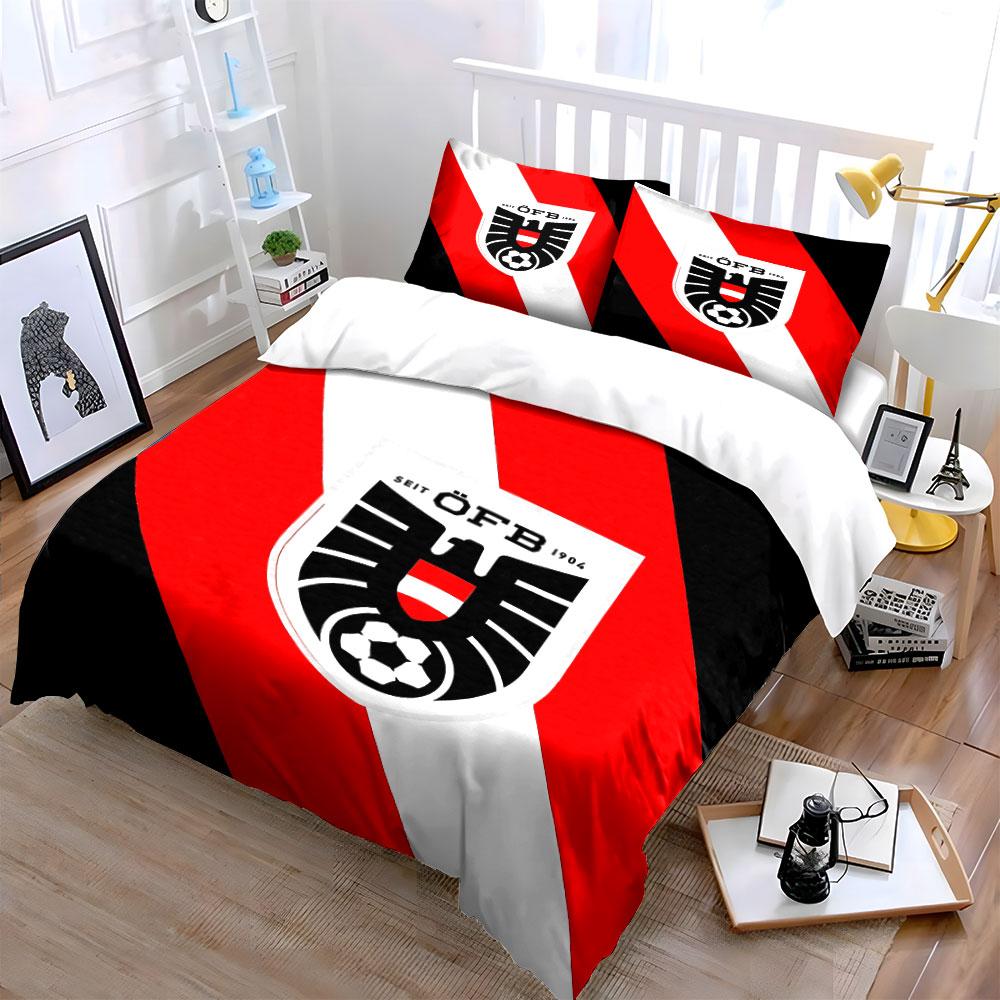 Bandiera Austriaca ÖFB Set Calcio Biancheria da Letto Set Copripiumino Copripiumino Federe (1 * Copripiumino 2 * Federe, senza piumino)